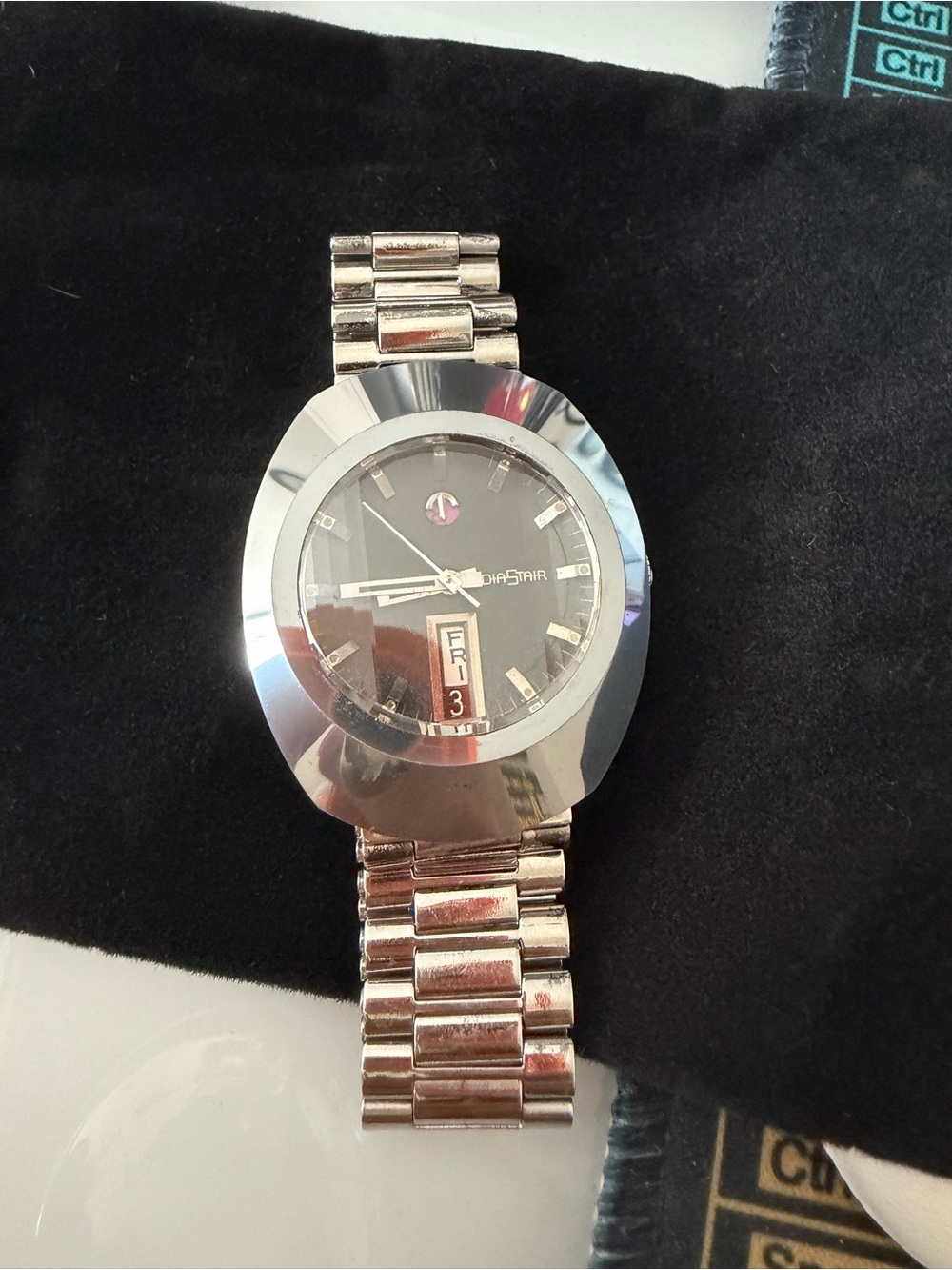 Rado Silver Watch with Black Dial and Day-Date